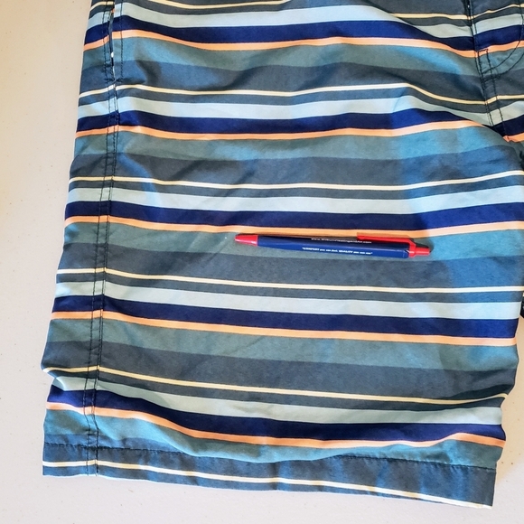 Gap Factory Size Large Board Shorts Swim Trunks Mesh Lined Striped Blue Green - Picture 14 of 15